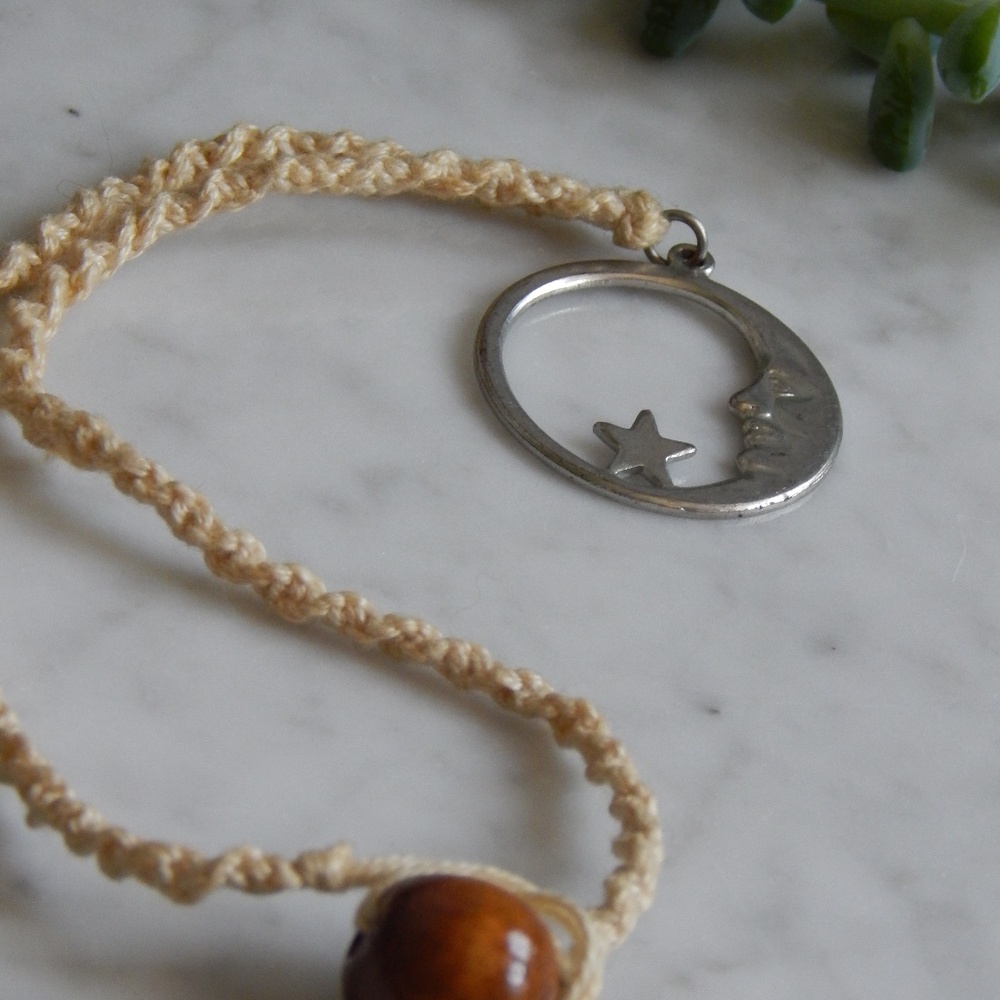 Crescent moon macrame necklace